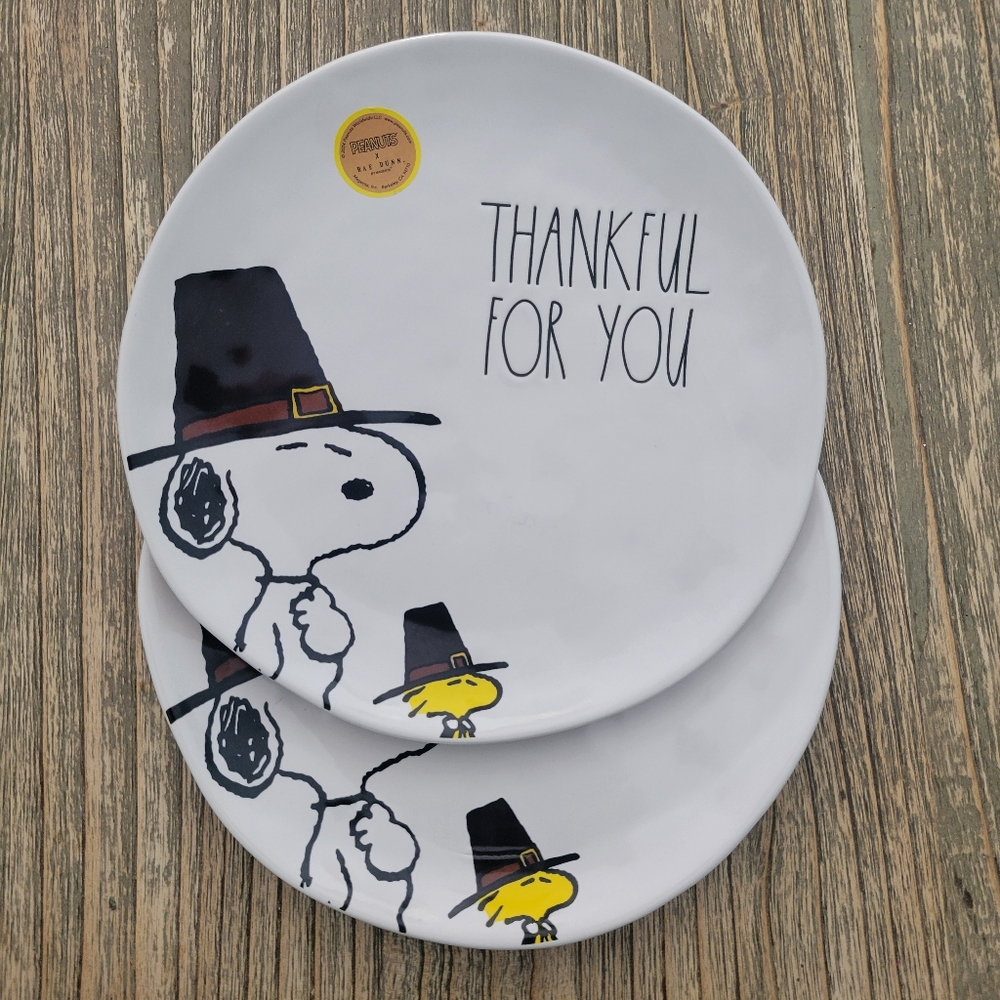 2 Rae Dunn x Peanuts Thankful For You Dinner Plates